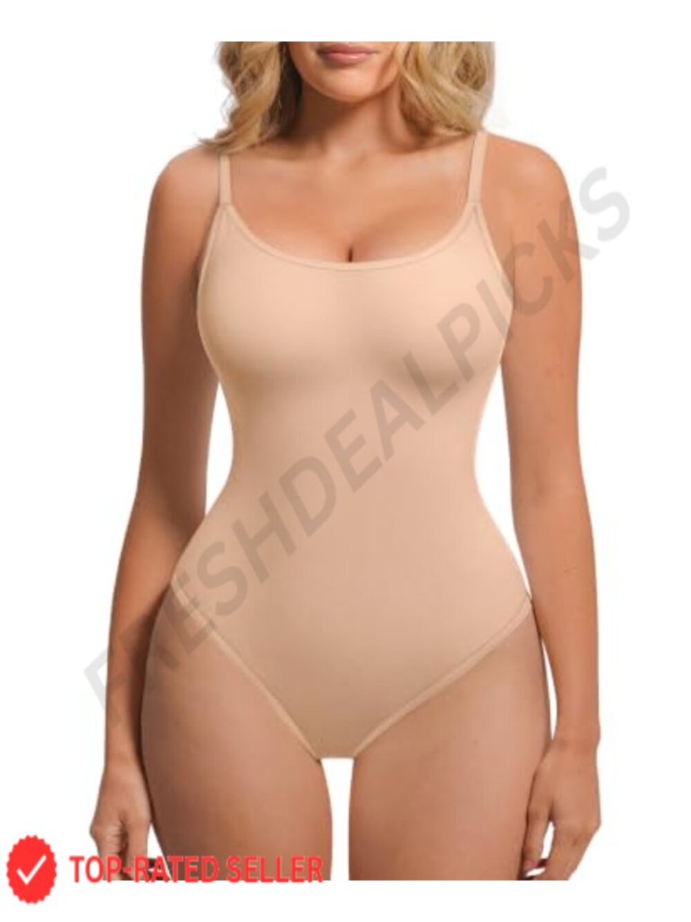 Seamless Scoop Neck Cami Bodysuit Adjustable Spaghetti Strap Layering Tank